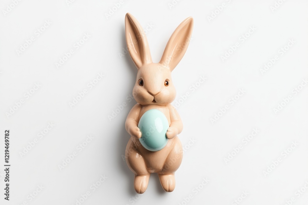 Obraz premium Soft bunny holding pastel egg, symbolizing spring and renewal, m