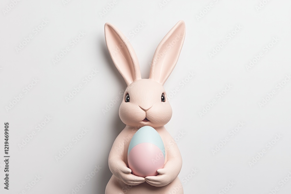 Obraz premium Cute pastel bunny holding colorful egg, designed for festive cel