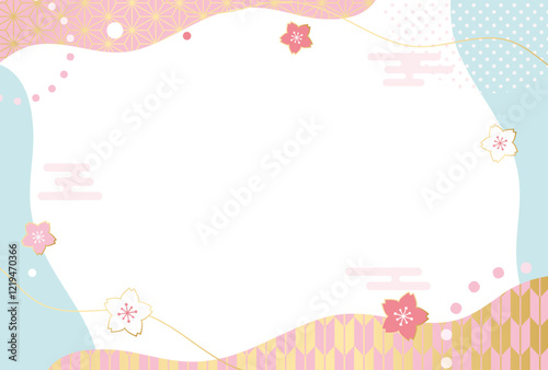 桜　春　和 ポップなフレーム　背景