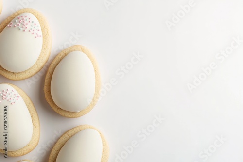 Delicate cookies shaped like eggs, elegantly decorated with subt photo