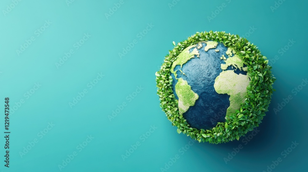 Green eco globe on blue backdrop. Environment and ecology concept. 3D Rendering Green eco globe on blue backdrop. Environment and ecology concept. 3D Rendering