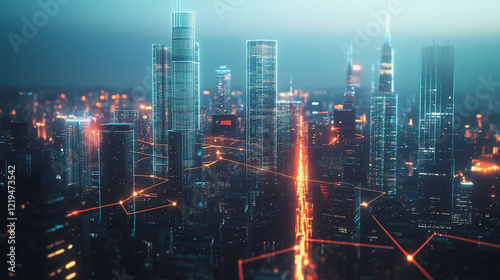 Wallpaper Mural Smart digital Innovation city with connection network reciprocity over the twilight cityscape. of future smart wireless digital city and social media networking systems that connects people with city
 Torontodigital.ca