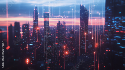 Wallpaper Mural Smart digital Innovation city with connection network reciprocity over the twilight cityscape. of future smart wireless digital city and social media networking systems that connects people with city
 Torontodigital.ca