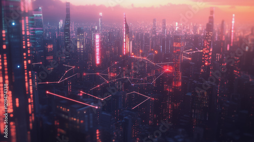 Wallpaper Mural Smart digital Innovation city with connection network reciprocity over the twilight cityscape. of future smart wireless digital city and social media networking systems that connects people with city
 Torontodigital.ca