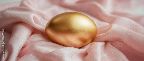 Wallpaper Mural A golden egg rests on pink cloth, showcasing its elegance and charm for Easter celebrations. Torontodigital.ca