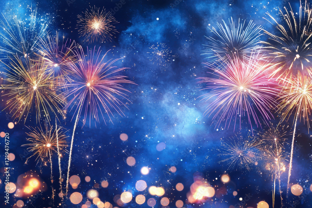 Fototapeta premium A vibrant burst of colorful fireworks lighting up the night sky.