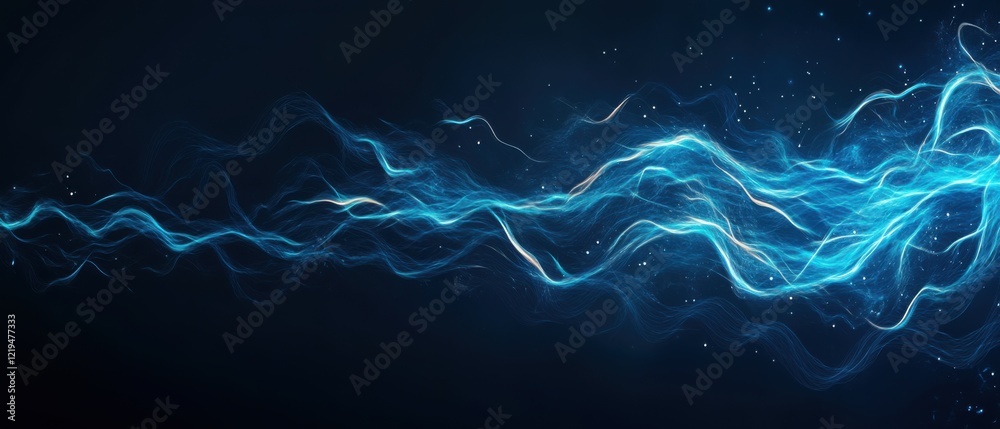 Fototapeta premium Dynamic Electric Blue Waves Flowing on Dark Background with Sparkling Light Effects and Glowing Texture