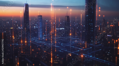 Wallpaper Mural Smart digital Innovation city with connection network reciprocity over the twilight cityscape. of future smart wireless digital city and social media networking systems that connects people with city
 Torontodigital.ca