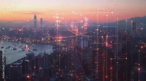 Wallpaper Mural Smart digital Innovation city with connection network reciprocity over the twilight cityscape. of future smart wireless digital city and social media networking systems that connects people with city
 Torontodigital.ca