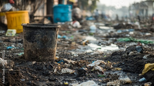 Wallpaper Mural Overflowing Trash Can, Environmental Pollution, Unsanitary Conditions, Poverty, India Torontodigital.ca