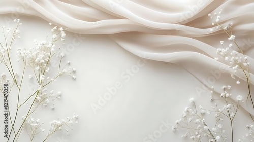 Delicate white flowers arranged on beige fabric