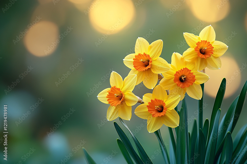 Fototapeta premium Yellow Daffodils Blooming in Soft Light Background