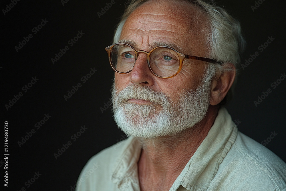 Elderly Man with Glasses Contemplating Life Elderly Man with Glasses Contemplating Life