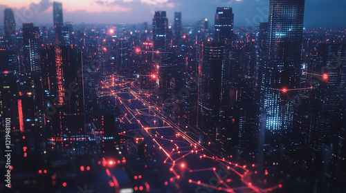 Wallpaper Mural Smart digital Innovation city with connection network reciprocity over the twilight cityscape. of future smart wireless digital city and social media networking systems that connects people with city
 Torontodigital.ca