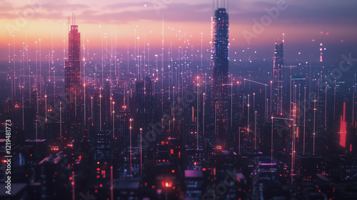 Wallpaper Mural Smart digital Innovation city with connection network reciprocity over the twilight cityscape. of future smart wireless digital city and social media networking systems that connects people with city
 Torontodigital.ca