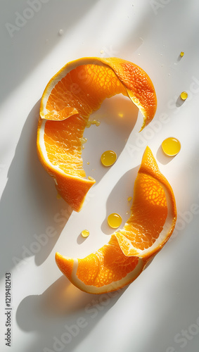 Orange peel on a white background	.
