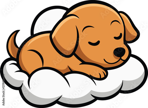 puppy rests peacefully on a fluffy white cloud