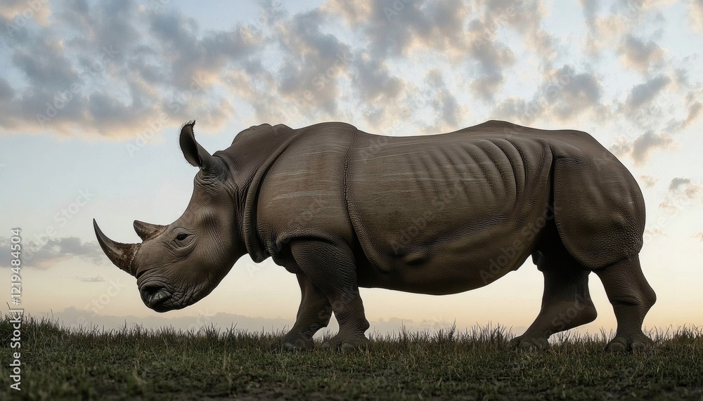 Obraz premium Majestic White Rhinoceros at Sunset
