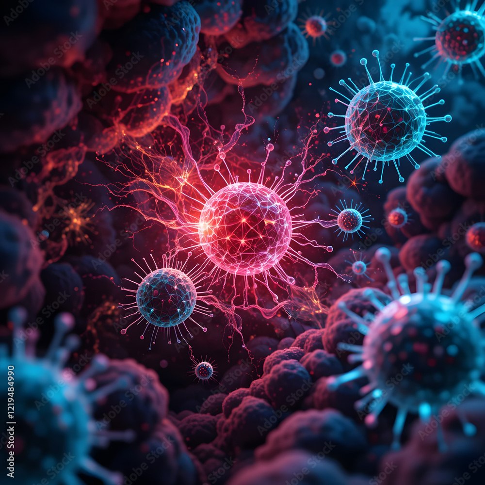 Obraz premium Close-up of viruses for scientific blogs, medical websites, or healthcare-related presentations