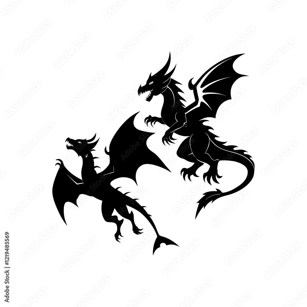 dragons fighting silhouette with white background dragons fighting silhouette with white background