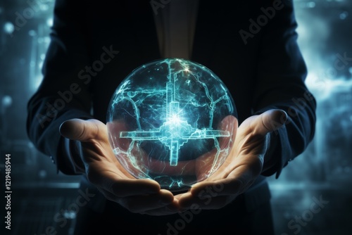 hands holding a glowing bright ball, photo