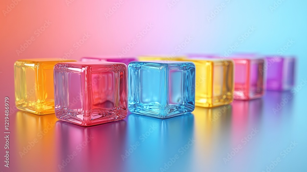 A vibrant arrangement of translucent cubes in a variety of colors, A vibrant arrangement of translucent cubes in a variety of colors,