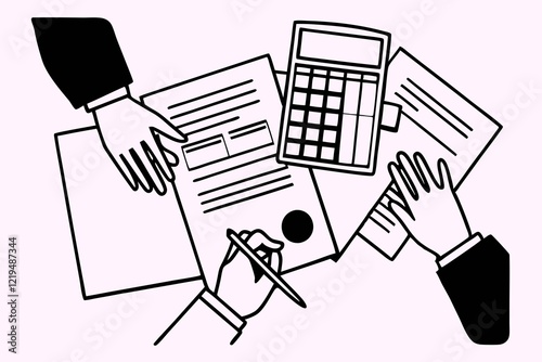 Close up of hands doing calculation of taxes, bills, incomes end expenses