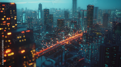 Wallpaper Mural Smart digital Innovation city with connection network reciprocity over the twilight cityscape. of future smart wireless digital city and social media networking systems that connects people with city
 Torontodigital.ca