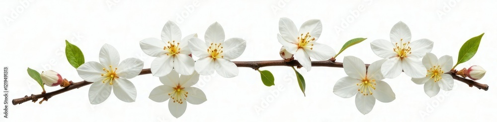 Obraz premium Delicate jasmine flowers in full bloom on a white background, isolated, garden, branch