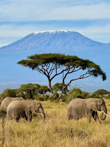 Photography Elephants at the foot of Mount Kilimanjaro, Kenya