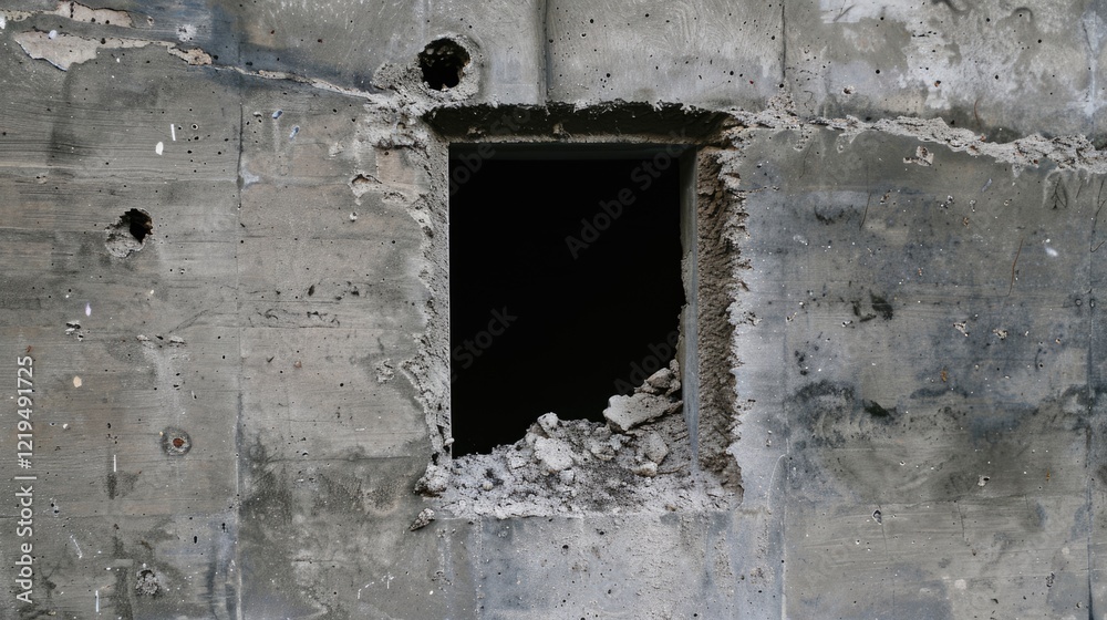 Naklejka premium Concrete textured wall with a rough cracked hole on dark background