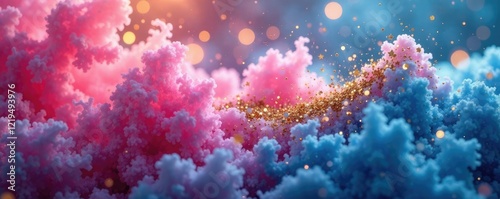 Wallpaper Mural Gold glitter flowing through a pink blue mist, mist, blue Torontodigital.ca