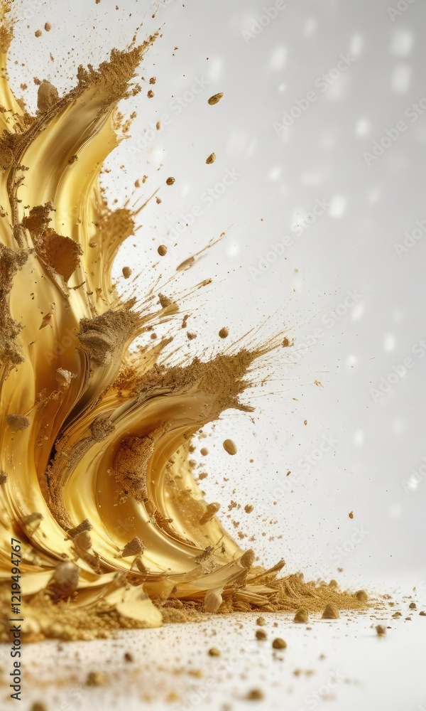 Naklejka premium Gold dust particles in a gradient pattern on a white background , powdery, smooth gradation