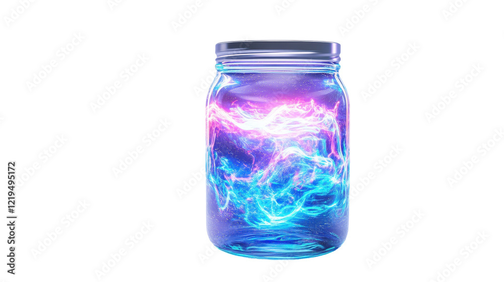 A glowing jar filled with vibrant electric energy swirling inside. transparent background A glowing jar filled with vibrant electric energy swirling inside. transparent background