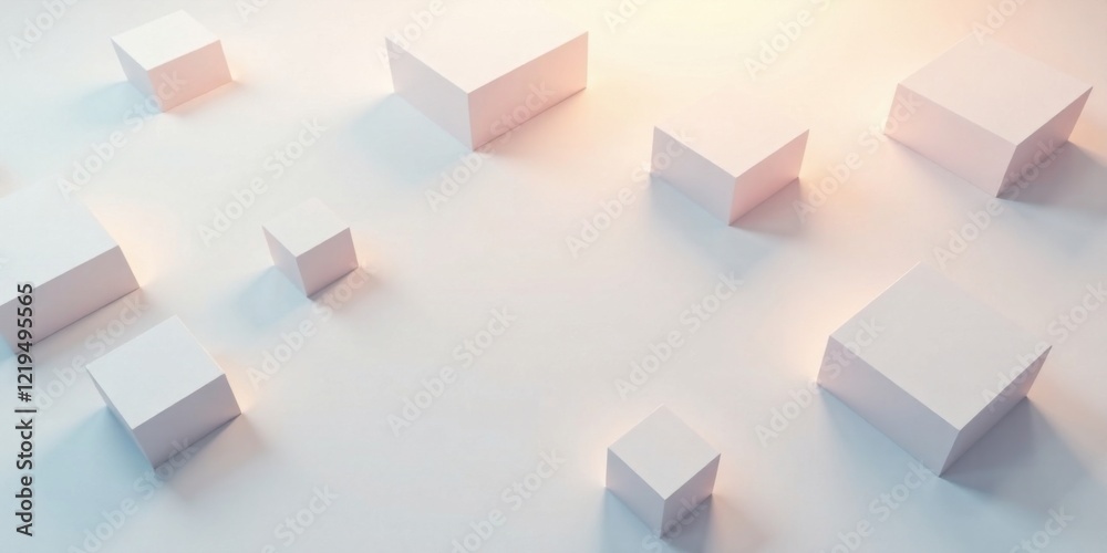 Obraz premium Abstract Composition of White Cubes on a Soft Surface, Featuring Subtle Light and Shadow Interactions