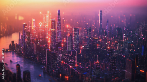 Wallpaper Mural Smart digital Innovation city with connection network reciprocity over the twilight cityscape. of future smart wireless digital city and social media networking systems that connects people with city
 Torontodigital.ca