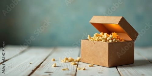 Wallpaper Mural A treasure chest brimming with crunchy, golden-hued snacks sits on a weathered white wood surface, bathed in a warm, inviting glow. Torontodigital.ca