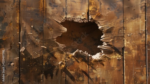 Wallpaper Mural Broken hole in old wooden wall with black background and damaged boards texture Torontodigital.ca