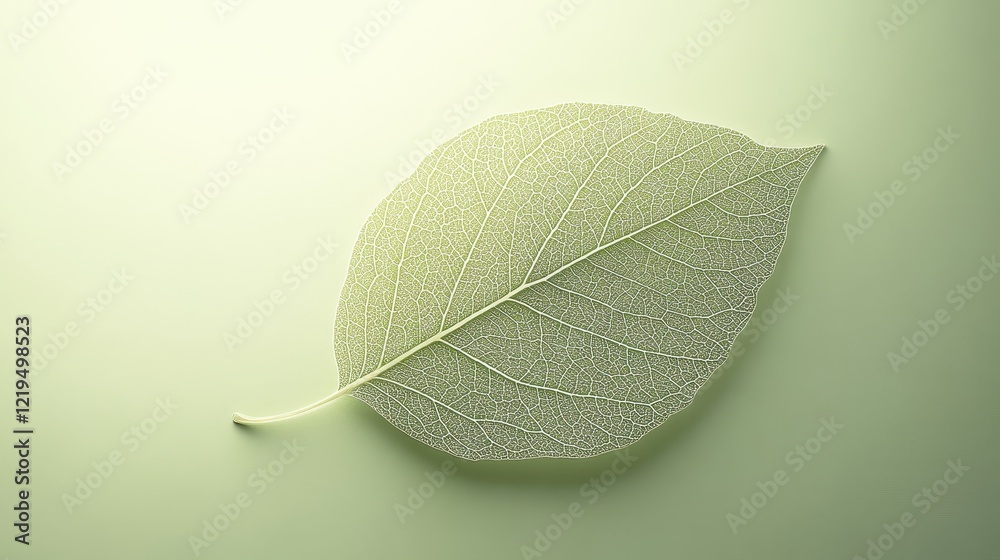 Obraz premium Delicate Leaf Skeleton on Pale Green Background