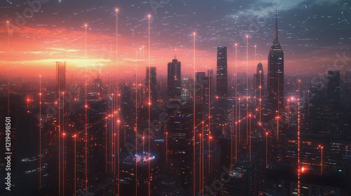 Wallpaper Mural Smart digital Innovation city with connection network reciprocity over the twilight cityscape. of future smart wireless digital city and social media networking systems that connects people with city
 Torontodigital.ca