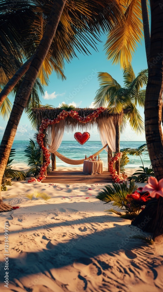 Fototapeta premium Romantic Beach Wedding Setup at Sunset