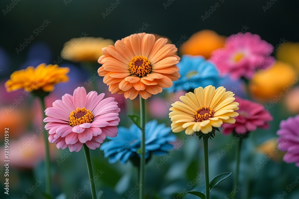 Colorful Zinnia Flowers Blooming In Garden Colorful Zinnia Flowers Blooming In Garden