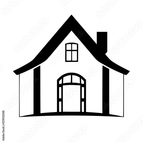 Simple House Icon: Black and White Minimalist Home Illustration. Perfect for real estate, architecture, and home design projects.