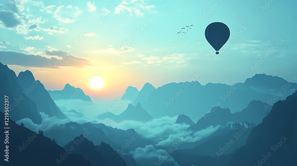 Serene Sunrise Hot Air Balloon Flight Over Misty Mountains Serene Sunrise Hot Air Balloon Flight Over Misty Mountains