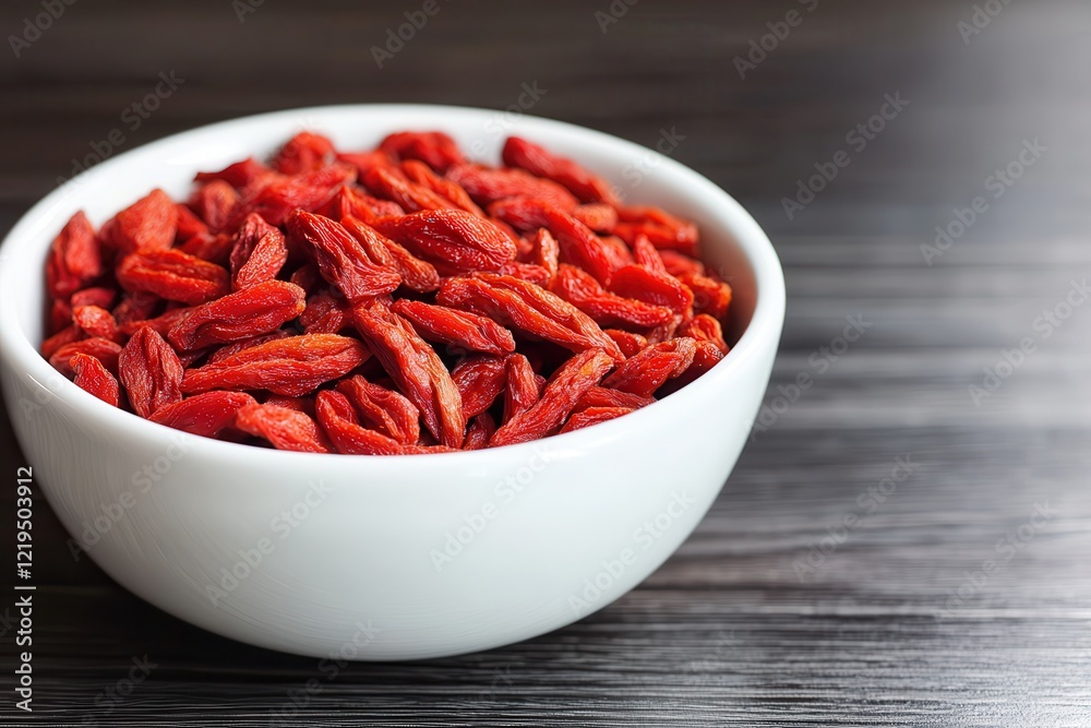 Natural goji berry snack. Bowl of bright red goji berries on a wooden surface. Natural goji berry snack. Bowl of bright red goji berries on a wooden surface.