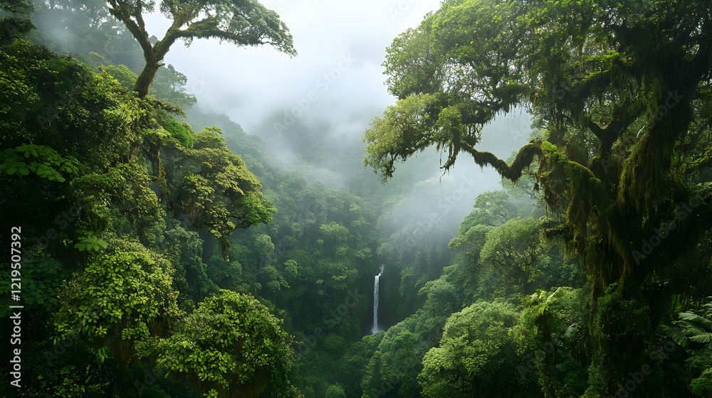Misty Rainforest Waterfall: A Serene Jungle Landscape Misty Rainforest Waterfall: A Serene Jungle Landscape