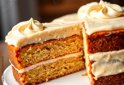 Delicious Two-Layered Vanilla Cake with Creamy Frosting photo