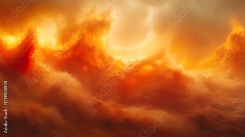 Fiery Orange Waves Crashing Under a Dramatic Sky photo