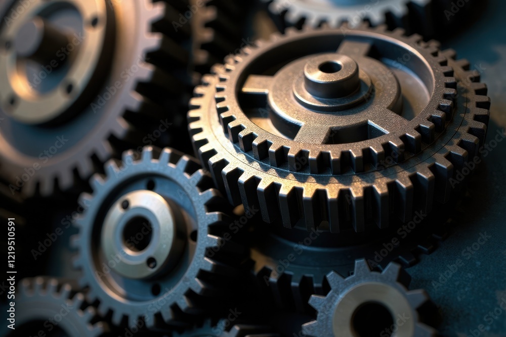 Close-up of industrial machinery gears and cogs , heavy, parts Close-up of industrial machinery gears and cogs , heavy, parts