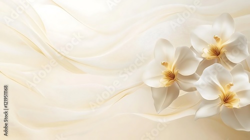 Elegant White Orchids on Flowing Creamy Fabric